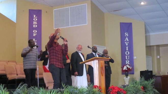 A worship team performs Sunday evening at the Master's Domain Church of God in Christ in Daytona Beach, where the Black Clergy Alliance held an event in honor of Martin Luther King Jr. NEWS-JOURNAL/MATT BRUCE