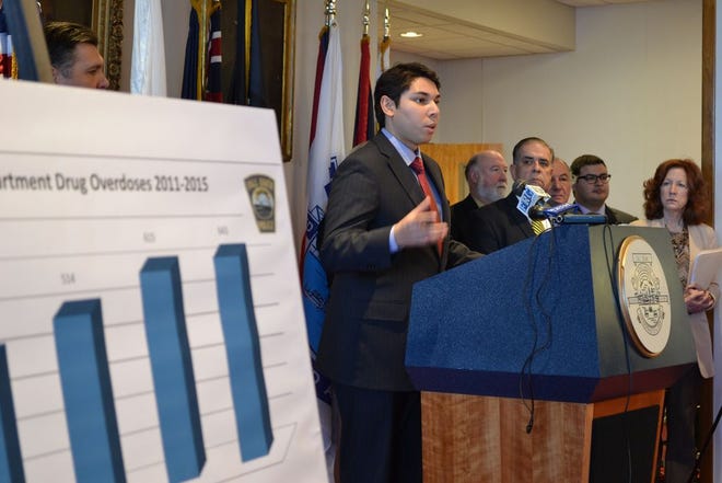 Mayor Jasiel Correia II talks about his plan for opioid prevention at a press conference Monday morning.
