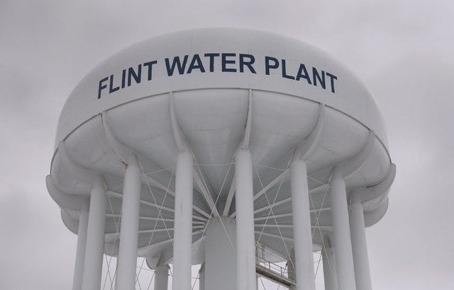 The top of a water tower is seen at the Flint Water Plant in Flint, Mich., on January 13, 2016. REUTERS/Rebecca Cook