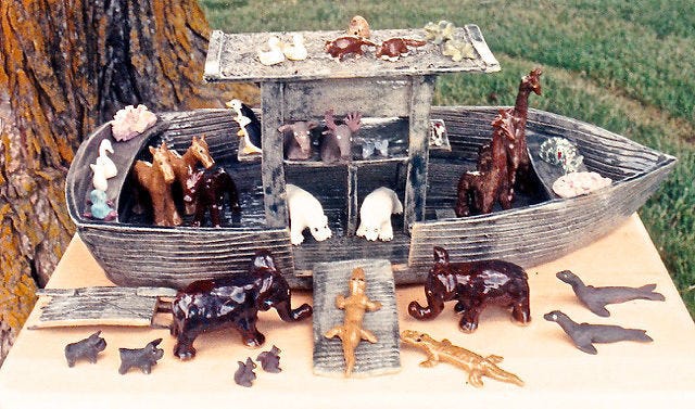 This clay Noah’s Ark is not an antique. It was handmade by Sue Gerard, the columnist’s mother. This is the type of toy that once would have been a “Sunday toy.” Sundays were considered a day of rest, when children were expected to play quietly with toys with a Bible theme.