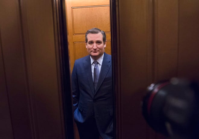 In this photo taken Jan. 20, 2016, Republican presidential candidate, Sen. Ted Cruz, R-Texas, leaves the Senate Gallery on Capitol Hill in Washington. Republican senators are confronting an unsettling possibility: Sen. Ted Cruz, their least favorite colleague, stands within reach of becoming the party's presidential nominee and standard-bearer. (AP Photo/Molly Riley)
