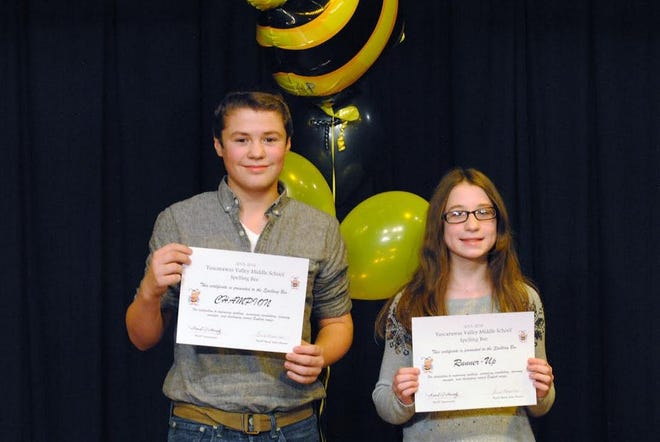 Dustin Kirtley was champion and Lauren Reesman was runner-up in the Tuscarawas Valley Middle School Spelling Bee held Jan. 13.