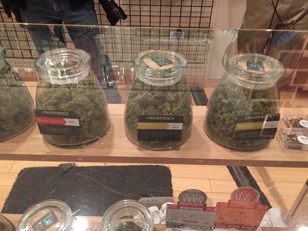 Sen. Michael Rodrigues is in Colorado studying the role of recreational marijuana in that state. This is a photo he tweeted of jars of marijuana in a retail shop.