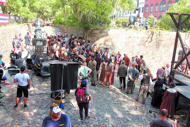 Photo by Will Hammargren/Savannah Film Office- Nate Parker's "Birth of a Nation" shoots on River Street in Savannah.