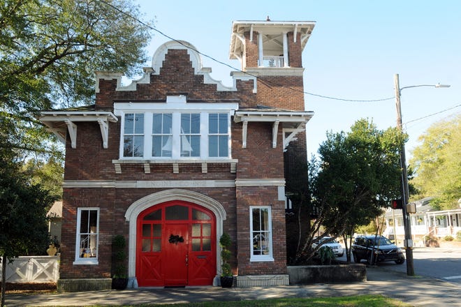 The red brick firehouse at the corner of Fifth Avenue and Castle Street in Wilmington was built in 1915 and was the last in the city to make use of horses as firefighting equipment. Today interior designer Meg Caswell has opened Fifth & Castle, a home store and design center, in the historic building. The classic arch-shaped door is painted bright red with the words “ENGINE CO No 2" still intact.