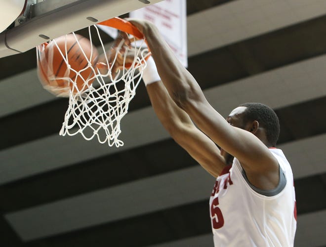 Alabama's Donta Hall (35) dunks the ball during a game against LSU at Coleman Coliseum in Tuscaloosa, Ala. on Saturday Jan. 23, 2016. LSU beat Alabama by a score of 72-70.  staff photo/Erin Nelson