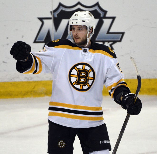 Ryan Spooner, normally a center, was a surprise at wing alongside Patrice Bergeron and Brad Marchand in the Bruins' 3-2 shootout win over the Blue Jackets on Saturday night. AP File Photo/Gary Wiepert