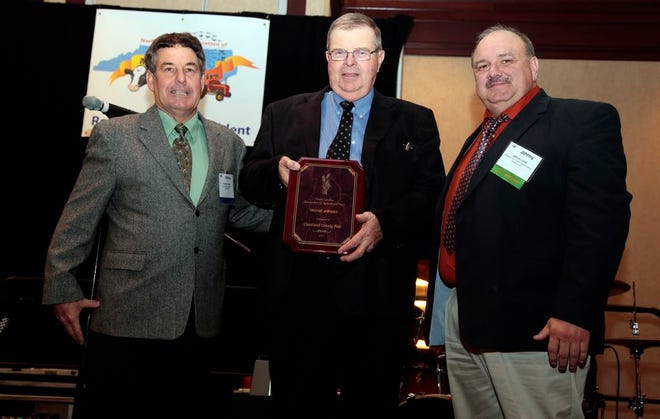 From left, Ronnie Turner, Cleveland County Fair manager Bobby Jenks and Johnny Love at the North Carolina Association of Agricultural Fairs' annual convention, where the Cleveland County Fair won an Image Award. (Submitted by Jennifer Lackey)