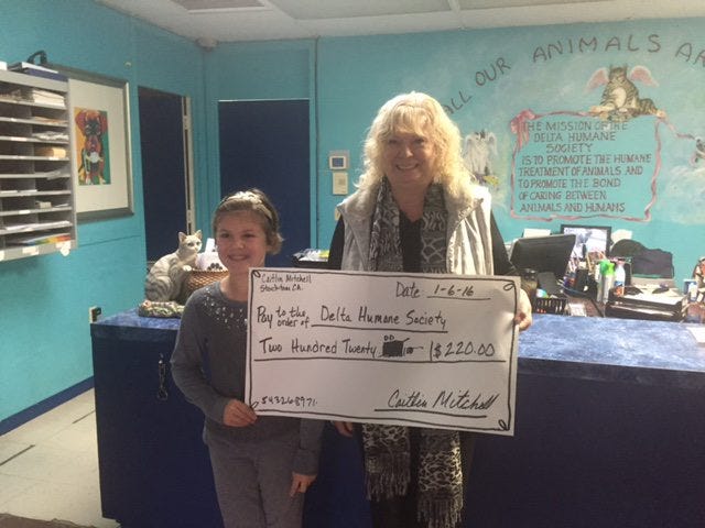 Caitlin Mitchell raised $220 for the Delta Humane Society, a no-kill shelter in Stockton.