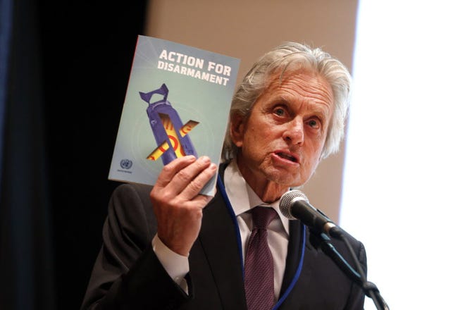 Actor Michael Douglas speaks during a launch event for a book entitled "Action for Disarmament: 10 Things You Can Do!" at the United Nations headquarters. AP Photo, file / Jason DeCrow