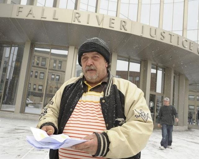 Outside the Fall River Justice Center in February 2014, George Thompson talks about his arrest and trial after filming a police officer on traffic detail.