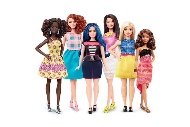 Mattel has announced new Barbies are coming with a variety of body shapes and sizes. Mattel, Inc.