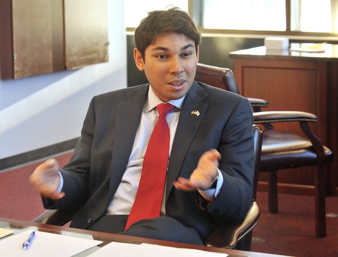 On his first full day as mayor, Jasiel Correia II sits in his office and talks about his plans for Fall River.