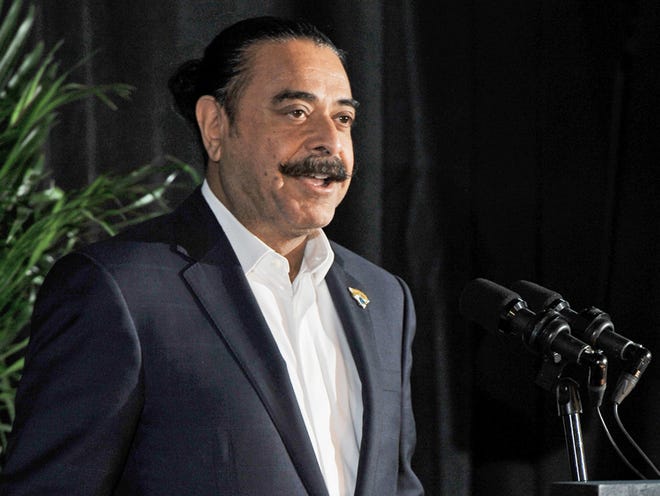 Jaguars owner Shad Khan addresses the audience during Friday morning's Jacksonville Jaguars State of the Franchise presentation at EverBank Field January 29, 2016.