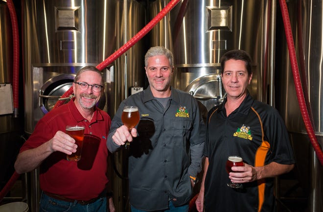Riptide Brewing Company owners Bob Menzies, Norm Scherner and Scott Alexander, left to right, met at a local brewing club, began brewing beer in their garages, expanded to an office-warehouse and have most recently opened a commercial brewery and taproom at the corner of Third Avenue North and Tenth Street North in Naples, Fla.