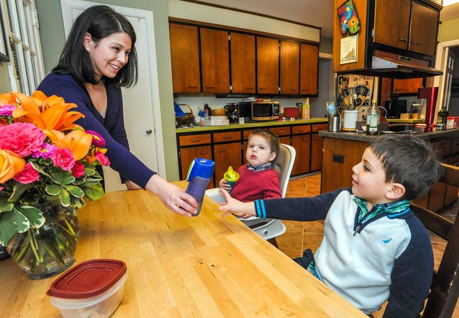 Elena Chavez Carey cares for children James, 2, and John, 4, last week at their Warwick home. There were 2,746 single-family home sales in Orange County last year, up about 25 percent from 2014. JOHN DeSANTO/FOR THE TIMES HERALD-RECORD