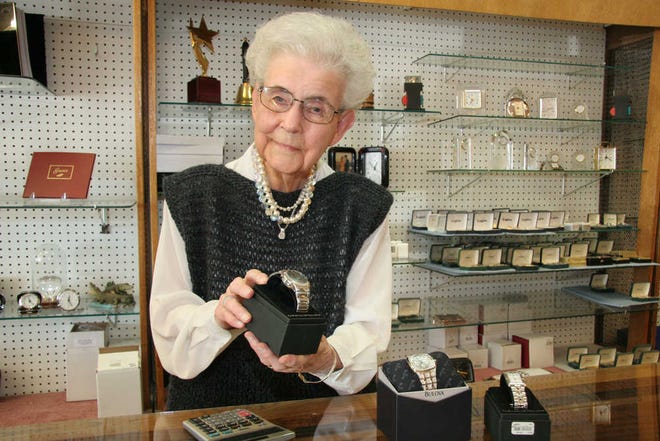 Roberta "Bill" Thomman of Levelland, who has worked a long time in the Thomman Jewelry store, now has retired after reaching age 90. She is friends with her customers.