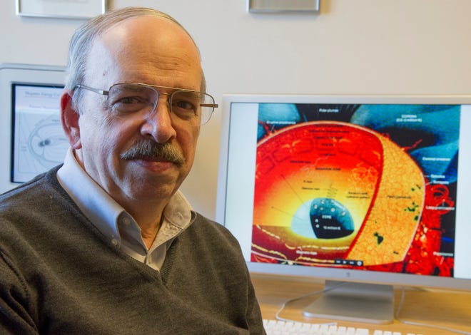 Dr. Terry Forbes was recently awarded the George Ellery Hale Prize for outstanding work in solar astronomy by the American Astronomical Society. Photo by John Huff/Fosters.com