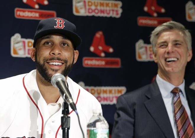Although Red Sox president of baseball operations Dave Dombrowski (right) aggressively upgraded the team's pitching this offseason by acquiring players including David Price (left), he's chosen to embrace some uncertainty in the team's lineup by giving Jackie Bradley Jr. and Rusney Castillo the chance to win jobs in the outfield.