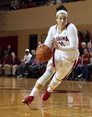 Alabama's Hannah Cook (11) dribbles the ball during the first half of a game against Georgia at Foster Auditorium in Tuscaloosa, Ala. on Sunday Jan. 17, 2016.  staff photo | Erin Nelson