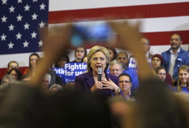 Democratic presidential candidate Hillary Clinton speaks at a campaign event, Tuesday, Feb. 2, 2016, in Nashua, N.H.