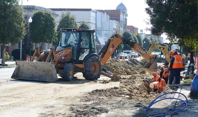 A portion of Queen Street and downtown is under construction as the city of Kinston continues working on the water lines and road projects Tuesday on Queen Street. Kinston City Council approved a resolution for the first phase of the sewer line project at Monday’s meeting.