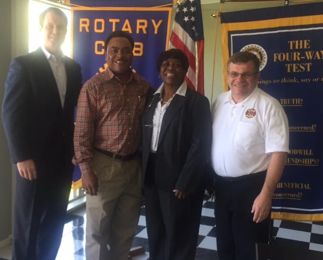 L to R: Ben Glueck, (President, Rotary Club of Donaldsonville), Rotarian Jeffrey Henry, Ruth Franklin and Rotarian Chuck Montero.