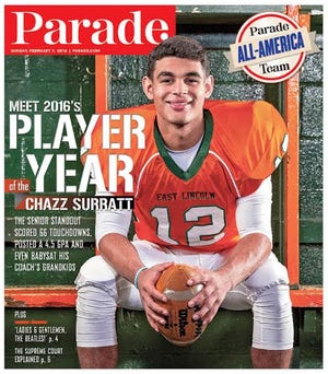 East Lincoln's Chazz Surratt is on the cover of this week's Parade magazine after being named national high school football player of the year.