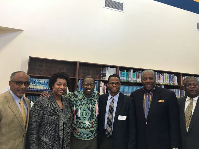 Founder Tim Riley, Principal Dawn Love, EBR Mayor-President Kip Holden, Agent Deron F. Ogletree, BRG administrator George Bell, and Renald Southall. Not pictured: Founders Richard Brown and Mark Peters.