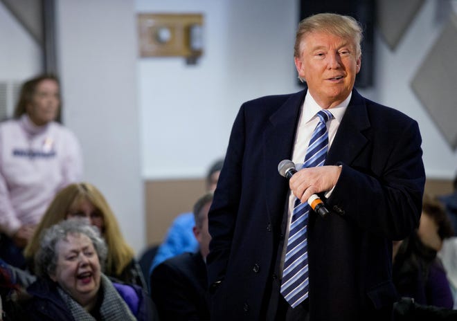 Republican presidential candidate Donald Trump speaks during a town hall campaign event at the Londonderry Lions Club Monday in Londonderry. AP Photo/David Goldman