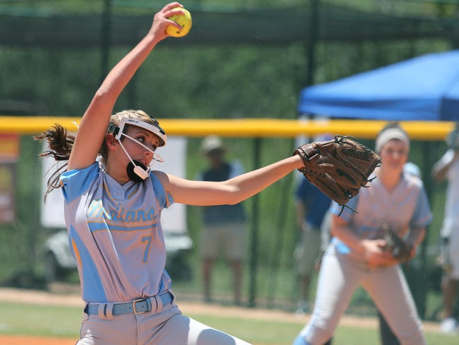 Chiefland's Lauren Stalvey throws a pitch in last year's Class 1A state championship game. The Indians would win the 1A state title over Jay, 3-2.
