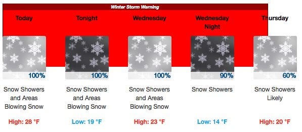 A winter storm warning has been issed for West Michigan. It runs until Thursday morning, Feb. 11. Holland could see up to 12 inches of lake effect snow in that time. Contributed