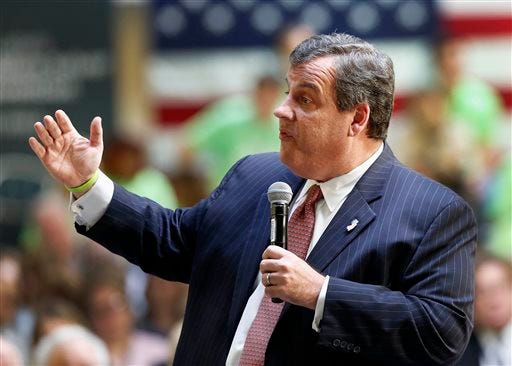 Republican presidential candidate Chris Christie speaks at a No Labels Problem Solver convention in Manchester, N.H.