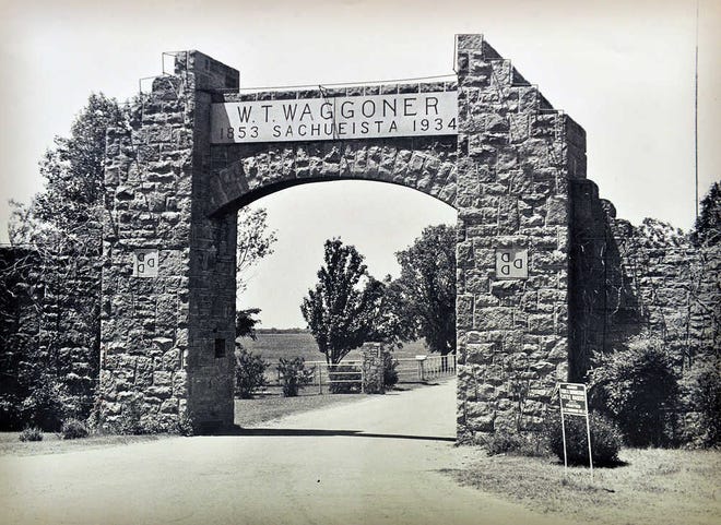 This 1989 photo shows the entry to the headquarters of the W.T. Waggoner Ranch estate outside Vernon, Texas. The massive North Texas ranch was sold Tuesday, Feb. 9, 2016, to sports mogul Stan Kroenke, owner of the Los Angeles Rams NFL team. The ranch had been listed for $725 million when it hit the market in August 2014.