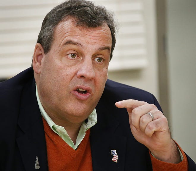 Republican presidential candidate and New Jersey Gov. Chris Christie talks with the editorial board at Seacoast Media Group in Portsmouth on Dec. 23.

Photo by Rich Beauchesne/Seacoastonline, file