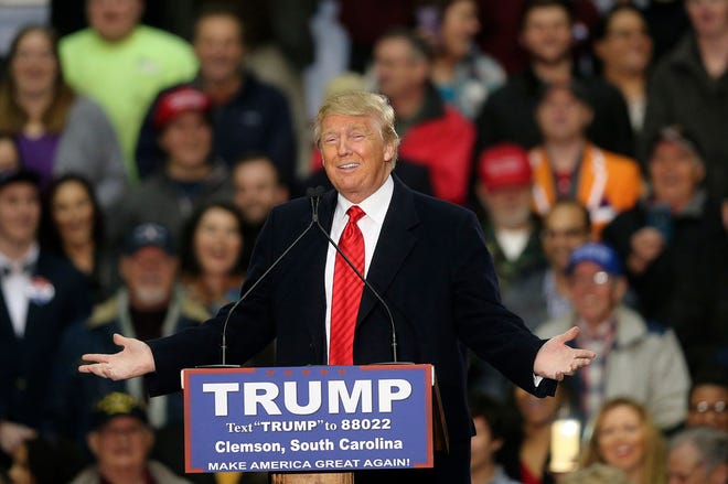 Republican presidential candidate Donald Trump speaks during a rally at Clemson University Wednesday, Feb. 10, 2016, in Pendleton, S.C. (AP Photo/John Bazemore)