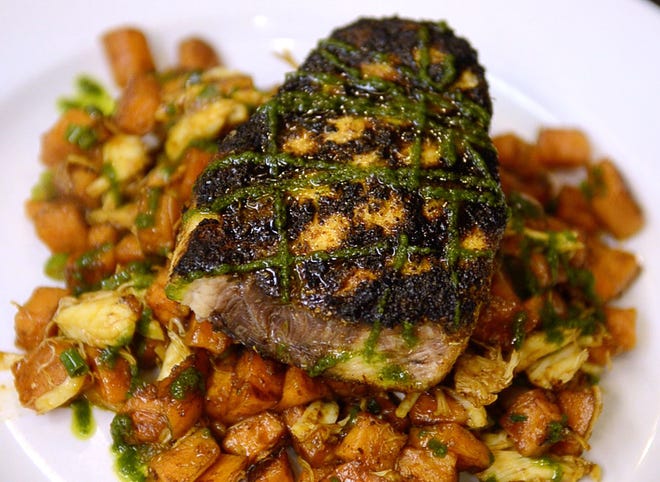 Blackened Swordfish with Sweet Potato and Crabmeat Hash is the featured dish in this week's episode of Eat This! from Maxwell's on Main (MOM'S) in Doylestown.