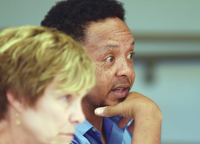 TIMES RECORD FILE PHOTO  Fort Smith Ward 2 Director Andre Good and Parks Commissioner Madeline Marquette take part in a joint meeting Aug. 13, 2015, at the Elm Grove Community Center.