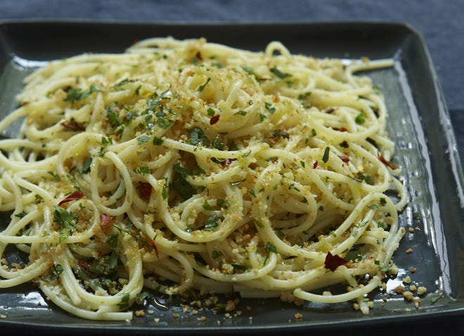 Spaghettini with Lemon & Garlic Bread Crumbs From "Nigellissima: Easy Italian-Inspired Recipes" by Nigella Lawson. 

Clarkson Potter