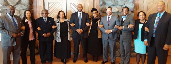 Attending a recent brunch hosted by the Black History Committee of the Hudson Valley and led by Sadie Tallie, president, are the "2016 Quorum of Black and Hispanic Public Officials," who were saluted. Photo provided