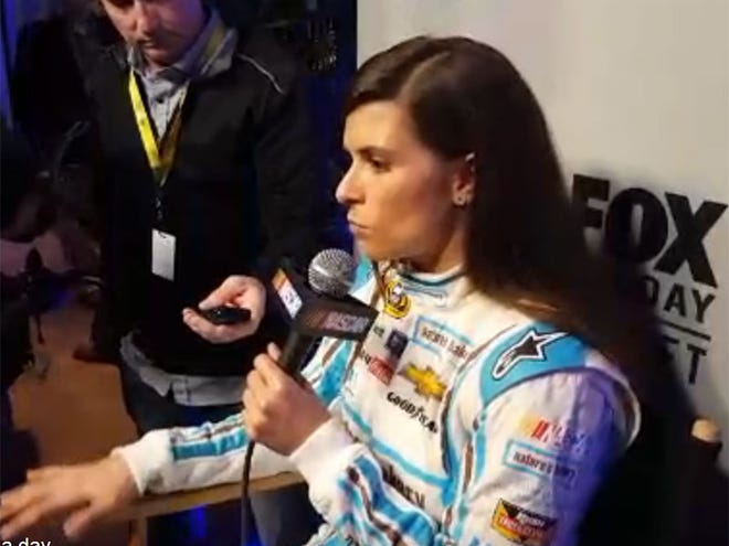 Danica Patrick speaks to the media during Media Day at Daytona International Speedway.