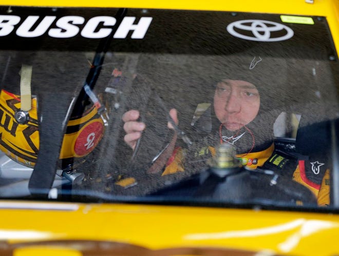 Kyle Busch prepares to go out on the track during a practice session for the NASCAR Daytona 500 auto race at Daytona International Speedway, Saturday, Feb. 13, 2016, in Daytona Beach, Fla. (AP Photo/Terry Renna)