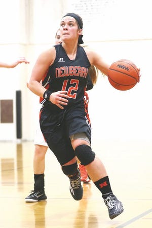 Taylor Bryant of Newberry is shown here in a file photo against Rudyard. Bryant and the Newberry Indians will be at home tonight for a conference showdown with St. Ignace.