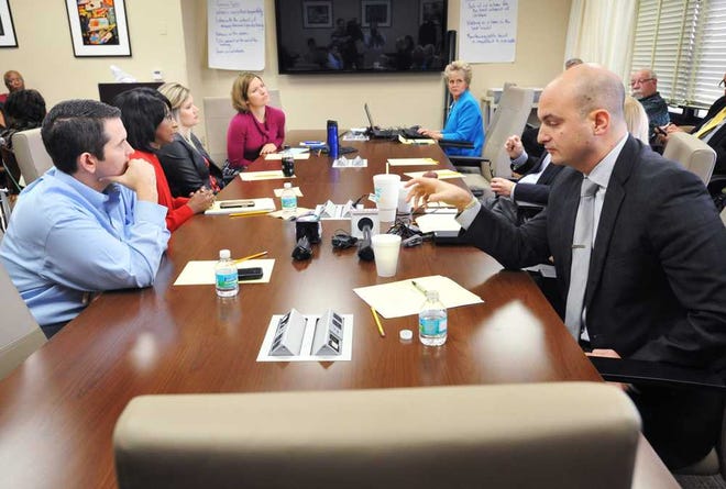 Will.Dickey@jacksonville.com Awkward. Duval School Superintendent Nikolai Vitti, front right, attended a special School Board meeting Monday where members spoke about collegiality, getting along professionally and respectfully. Vitti didn't speak during the meeting.