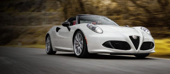 The 2016 Alfa Romeo 4C Spider has some sports car credentials, including lightweight carbon fiber construction and an engine and transmission that can propel it to 60 mph in about four seconds. Alfa Romeo