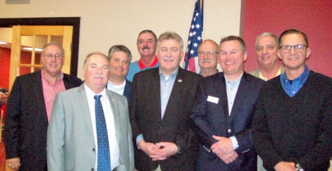 The Gaston County Republican Women held a 2016 Primary Candidate Forum on Feb. 18. Pictured, from left, are Don Grant, Jeff Gregory, Chris Carney, Mickey Price, Donnie Loftis, Lewis Guignard, David Wofford, Bob Crouch and Ronnie Worley. Special to The Gazette.