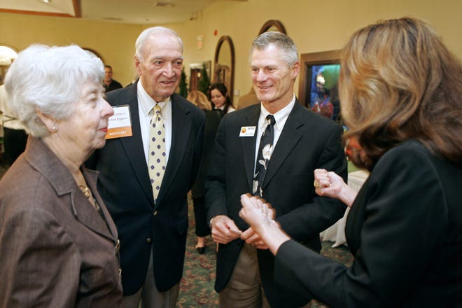 Georganne Eggers (from left), Gordon Eggers, Tim Dimke and Deb Dimke talk Wednesday, April 27, 2011, during the Rockford Park District's City of Gardens Spring Kickoff event at Cliffbreakers in Rockford. Eggers, 88, died Wednesday, Feb. 17, 2016, after a battle with liver cancer. RRSTAR.COM FILE PHOTO