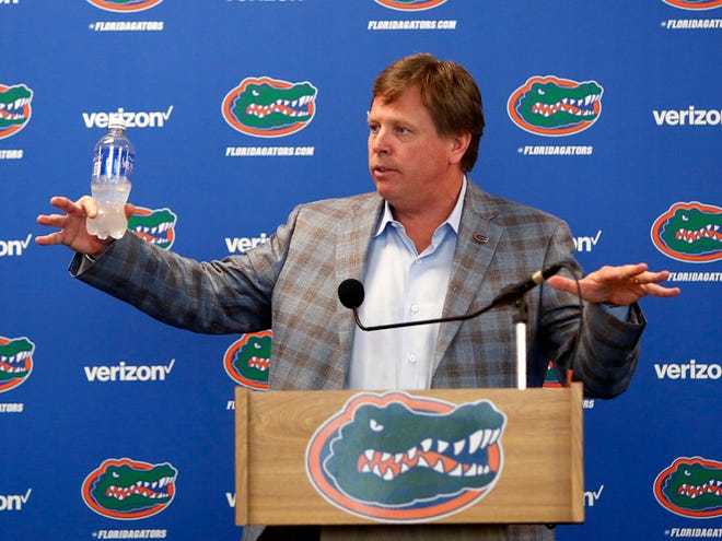 Florida Gators head coach Jim McElwain speaks to the media about his 2016 recruiting class on National Signing Day at Ben Hill Griffin Stadium on Wednesday, Feb. 3, 2016 in Gainesville.