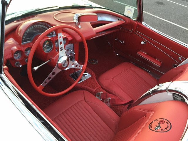 The fine red interior of John Gendelman's 1962 Corvette. Photo provided