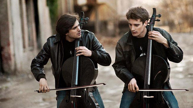 Croatian cellists Stjepan Hauser (left) and Luka Šulic